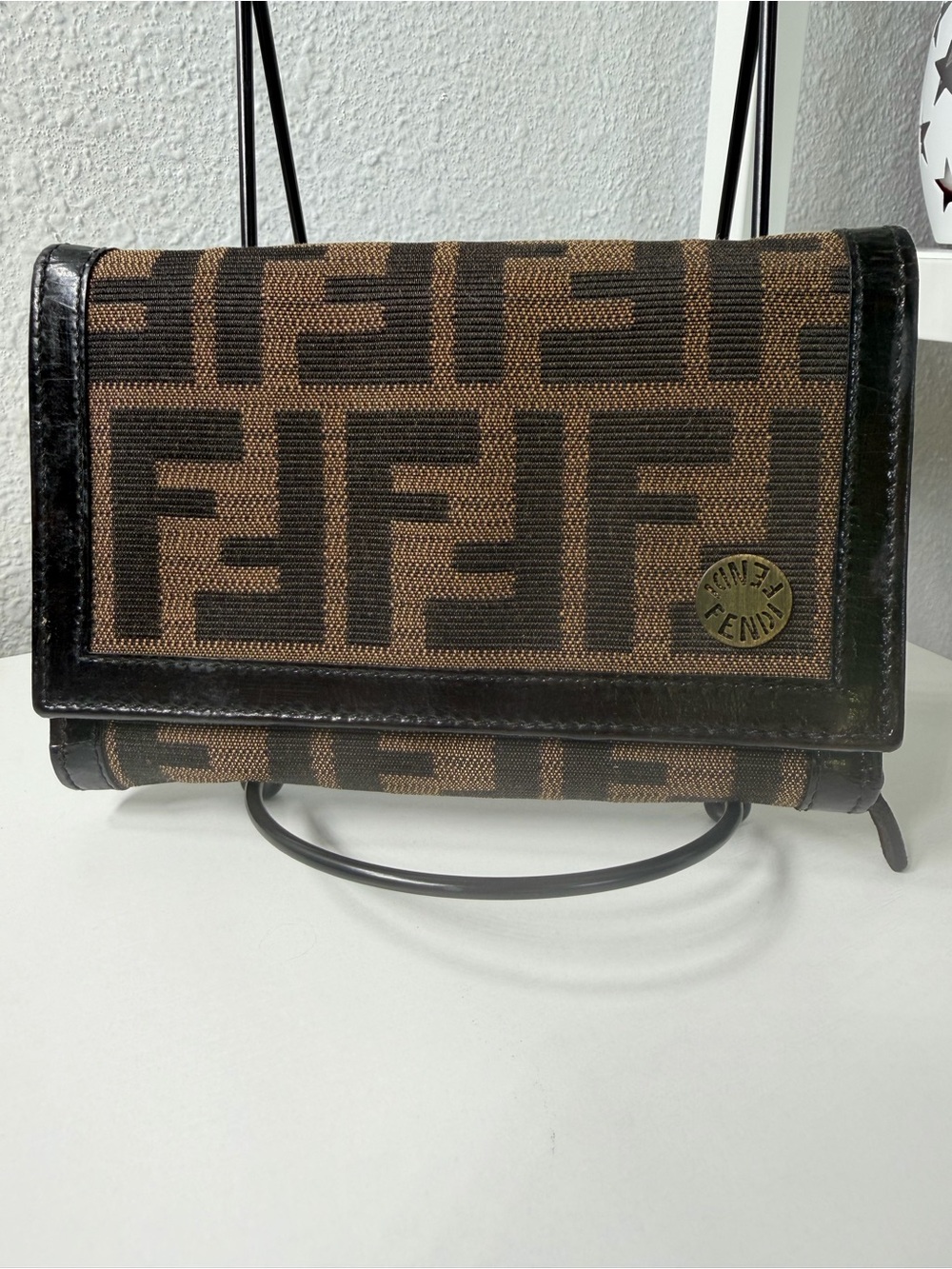 Fendi Brown Zucca Canvas Trifold Wallet w/ Suede Interior